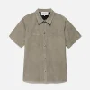 Short Sleeve Suede Shirt in Sand Beige
