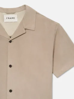 Short Sleeve Suede Shirt in Smoke Grey