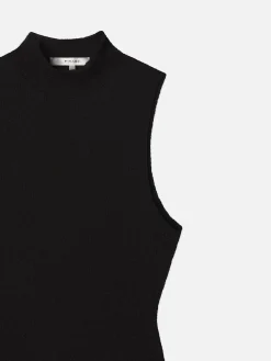 Sleeveless Mesh Mock Neck Dress in Black