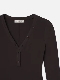 Slinky Long Sleeve Rib Henley in Chocolate Brown