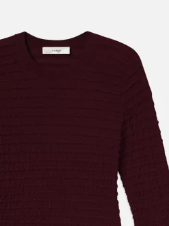 Smocked Long Sleeve Crewneck in Wine
