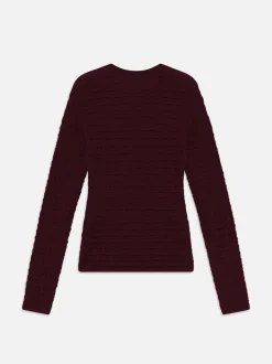 Smocked Long Sleeve Crewneck in Wine