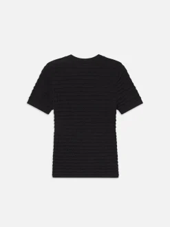 Smocked Short Sleeve Sweater in Black