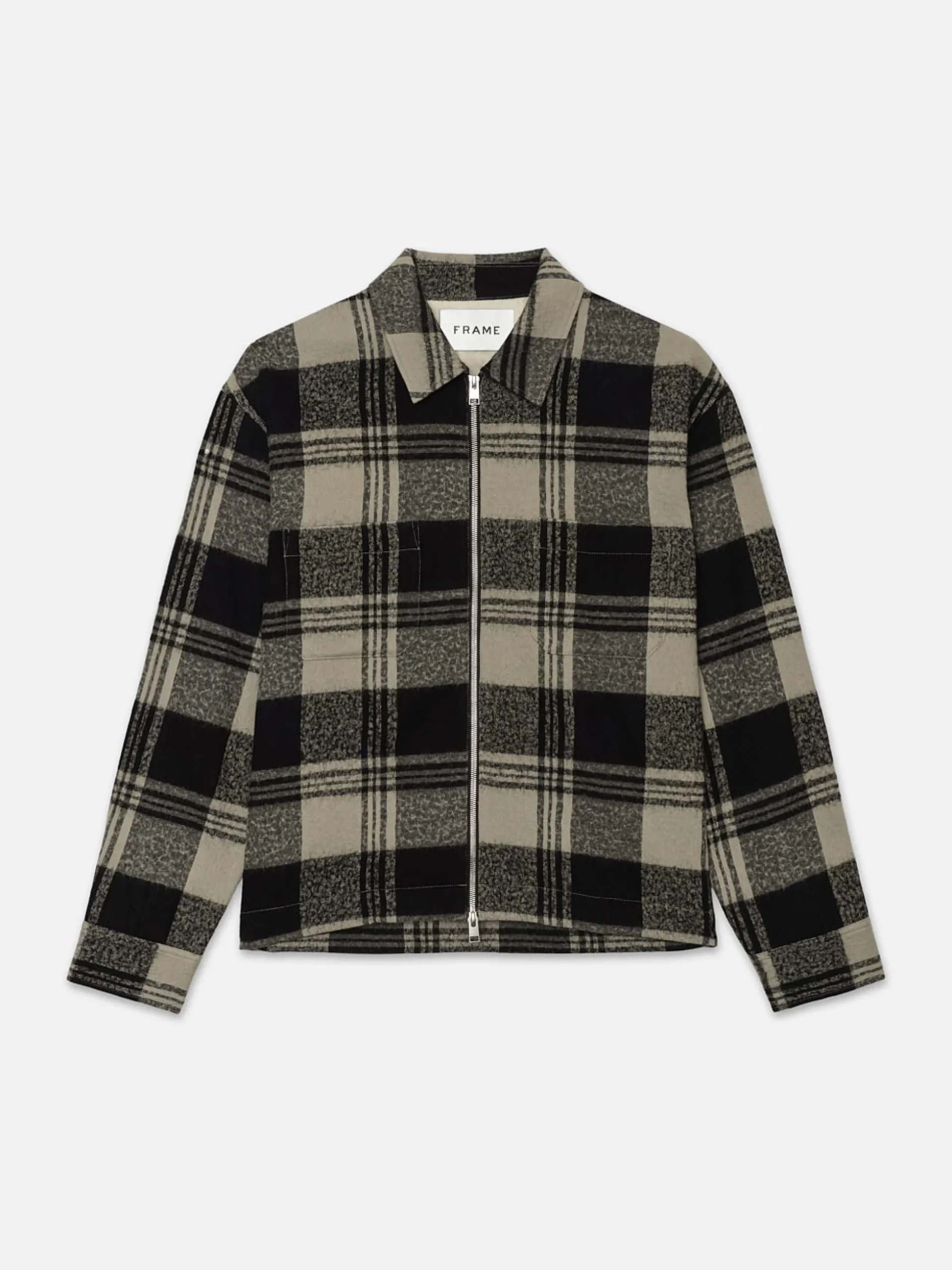 Spring Plaid Zip Shirt Jacket in Smoke Beige/Noir