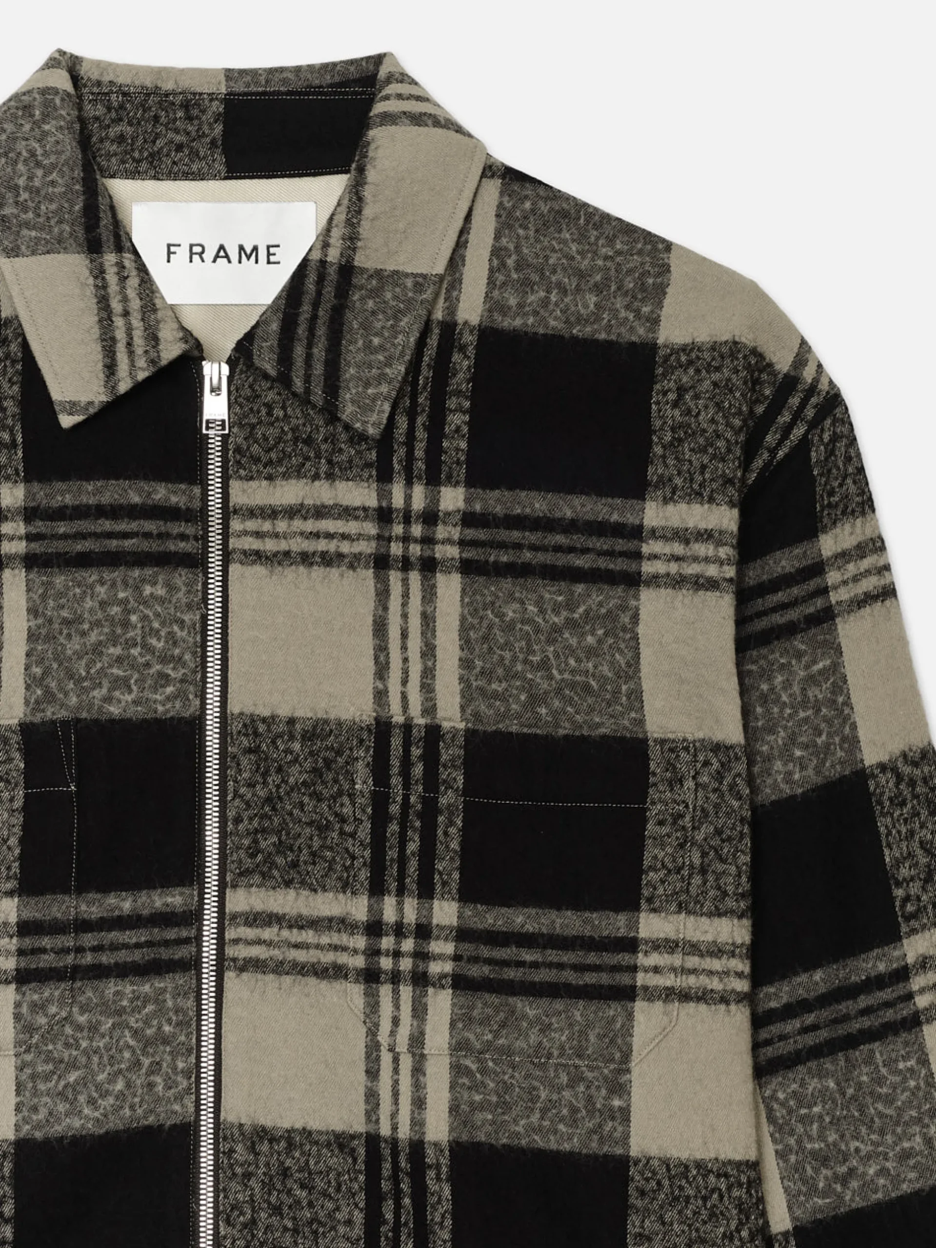 Spring Plaid Zip Shirt Jacket in Smoke Beige/Noir
