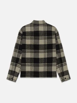 Spring Plaid Zip Shirt Jacket in Smoke Beige/Noir