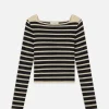 Striped Boatneck Sweater in Black Multi