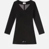 Suede Button Front Mini Dress in Black