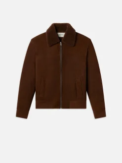 Suede Shearling Bomber in Dark Camel