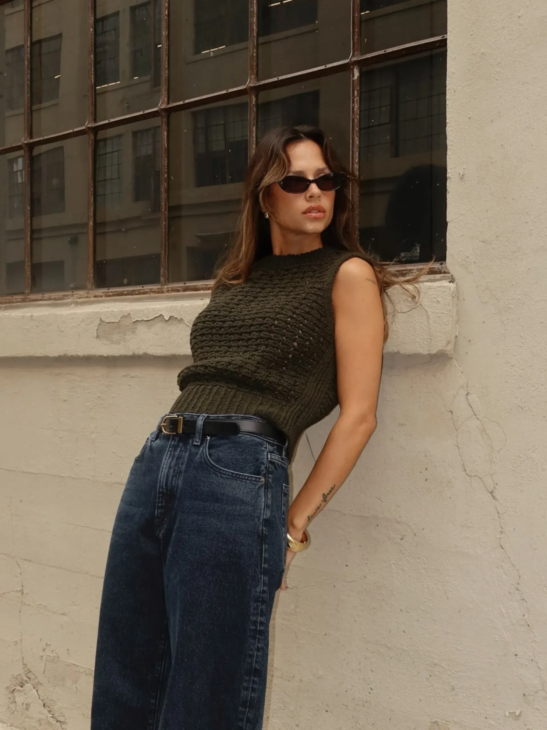 Tape Yarn Sweater Vest in Military