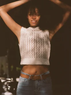 Tape Yarn Sweater Vest in Cream
