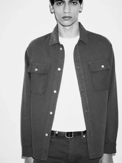 Textured Terry Overshirt in Black