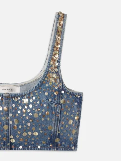 The Atelier Champagne Top in Gold Embellished