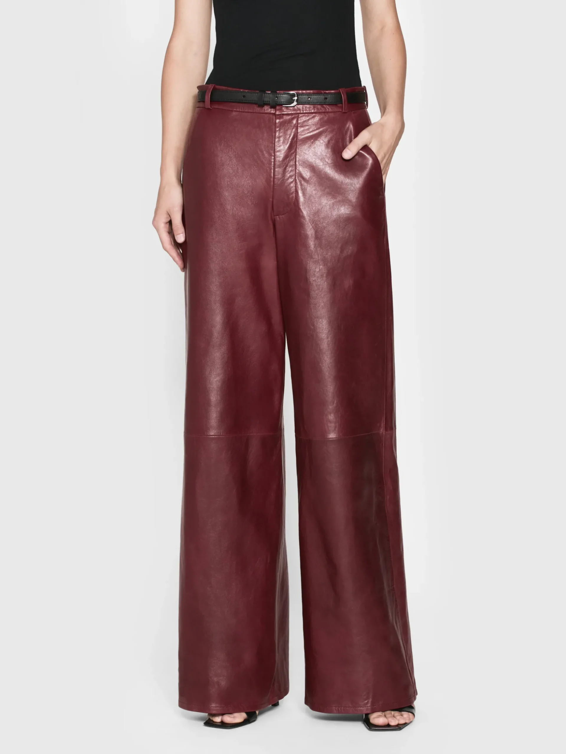 The Wide Leather Trouser in Syrah Red