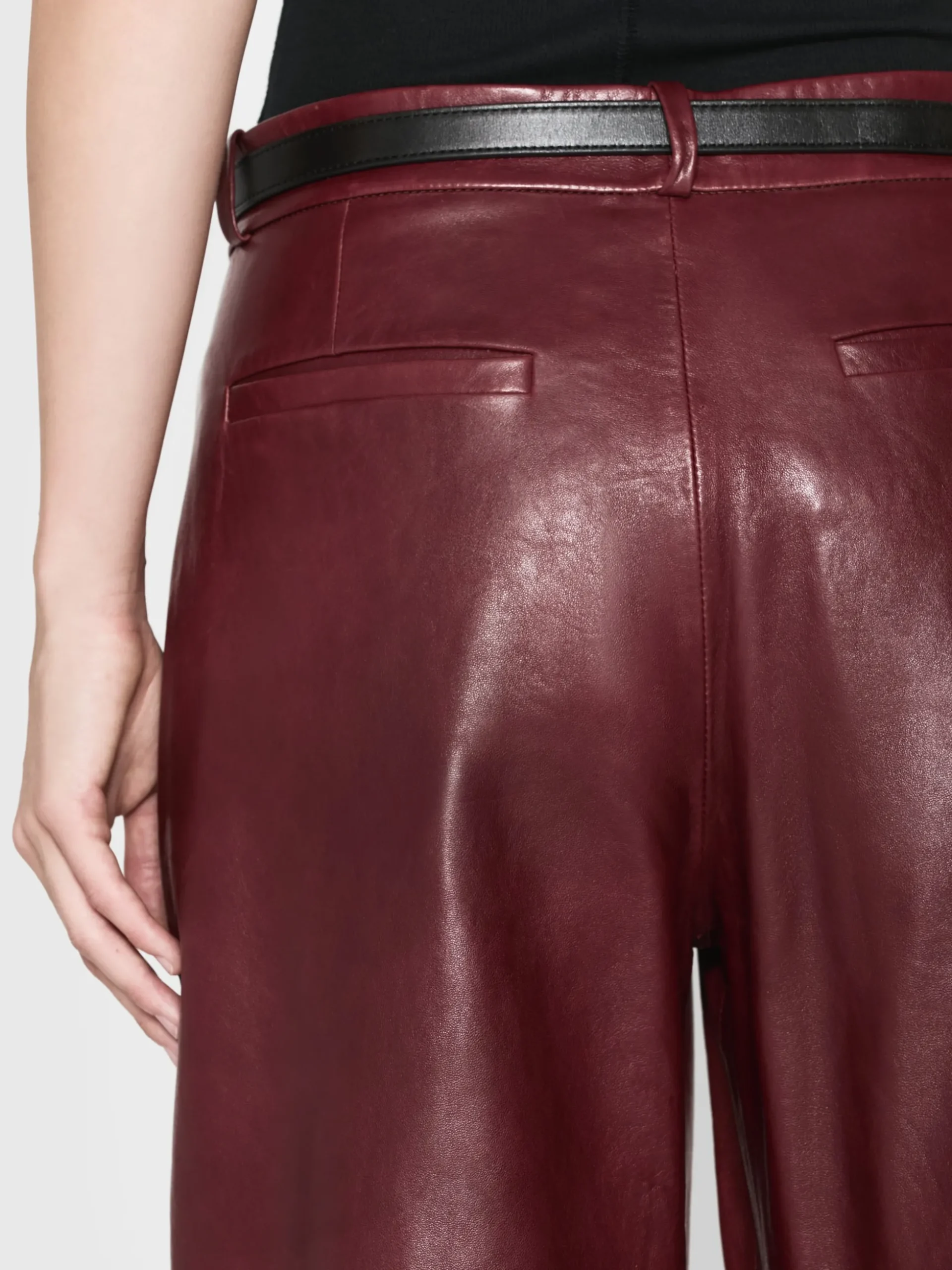 The Wide Leather Trouser in Syrah Red