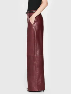 The Wide Leather Trouser in Syrah Red