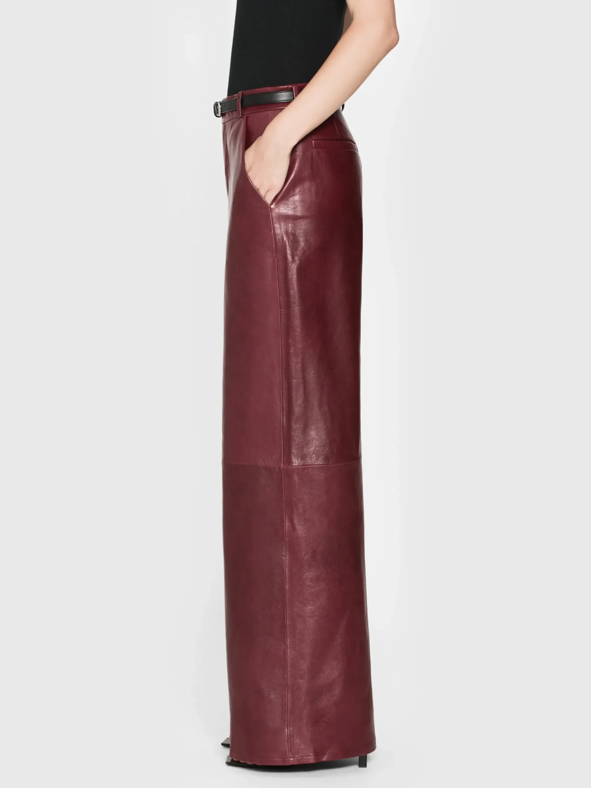The Wide Leather Trouser in Syrah Red