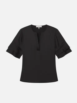 Tiered Ruffle Short Sleeve Blouse in Black