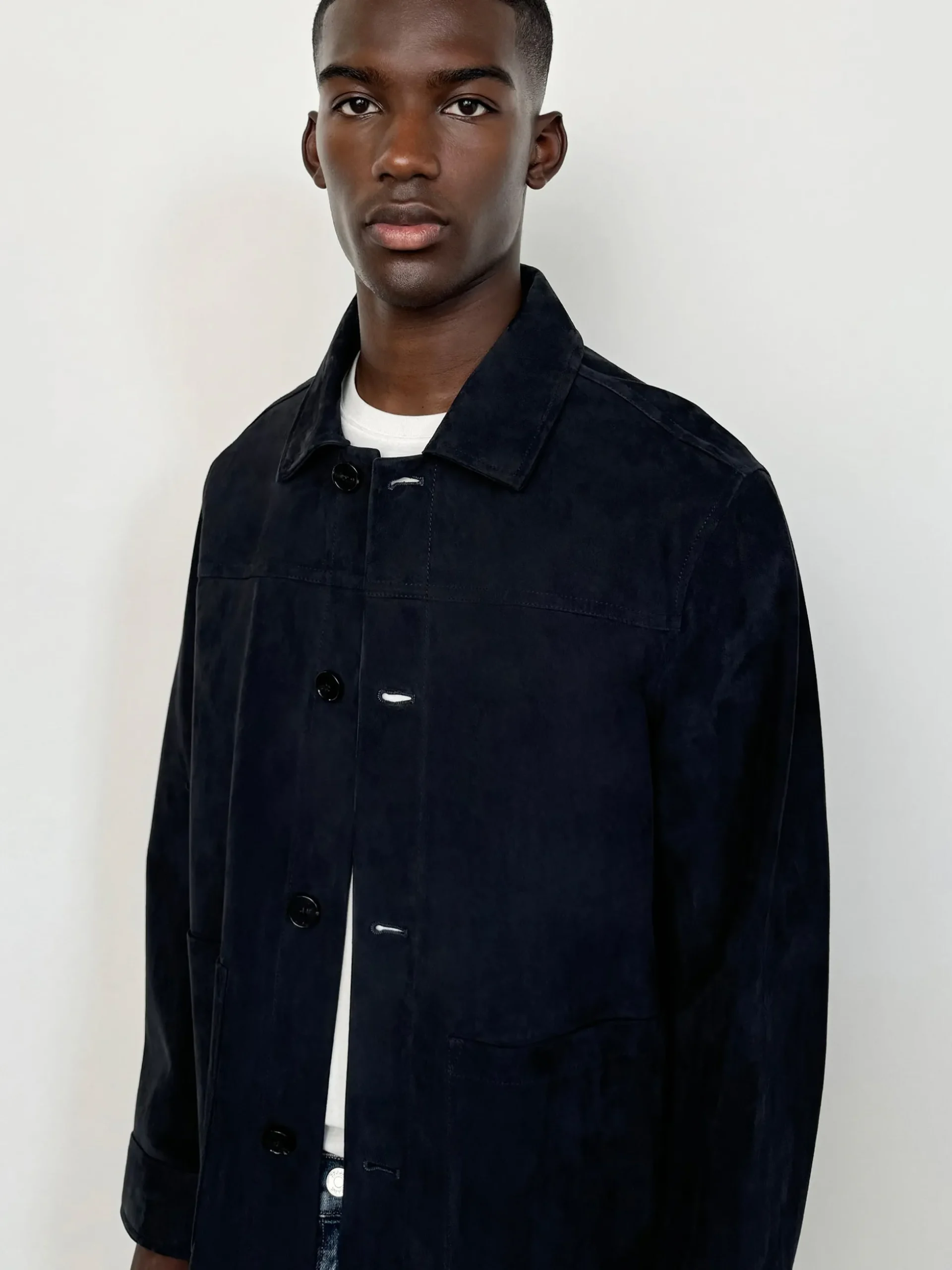 Unlined Suede Chore Coat in Dark Navy
