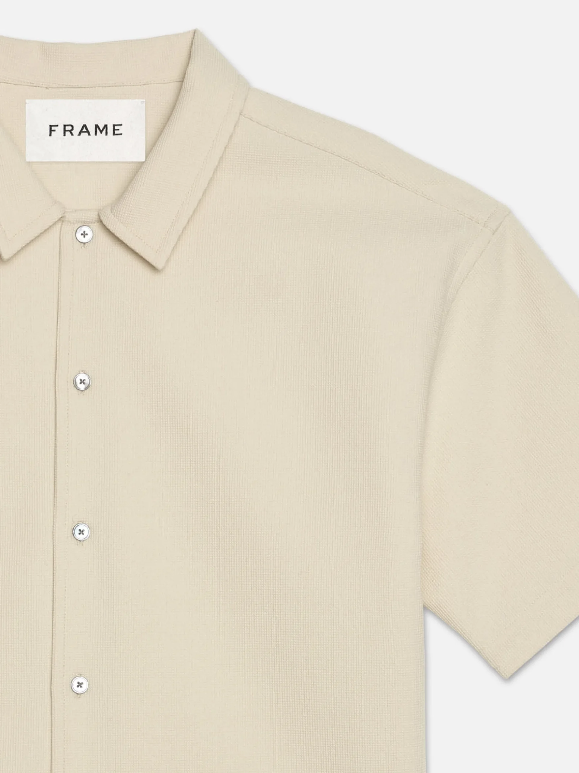 Waffle Textured Short Sleeve Shirt in Beige