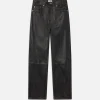 Washed Leather Pant Trousers in Black Washed