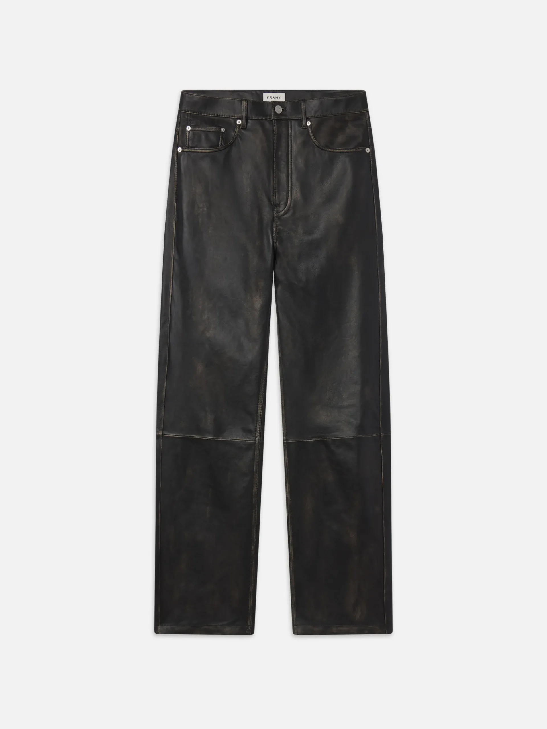 Washed Leather Pant Trousers in Black Washed
