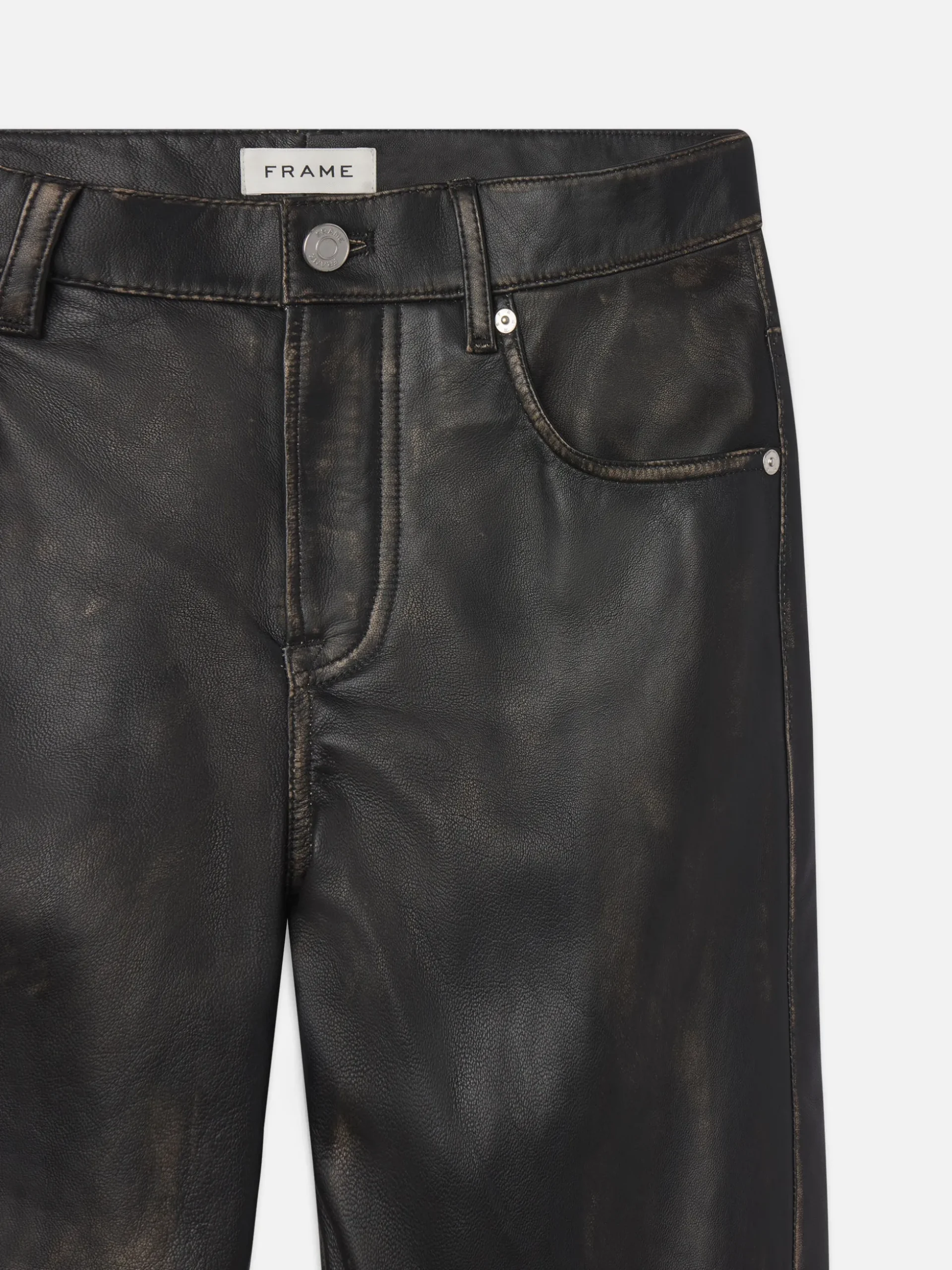 Washed Leather Pant Trousers in Black Washed