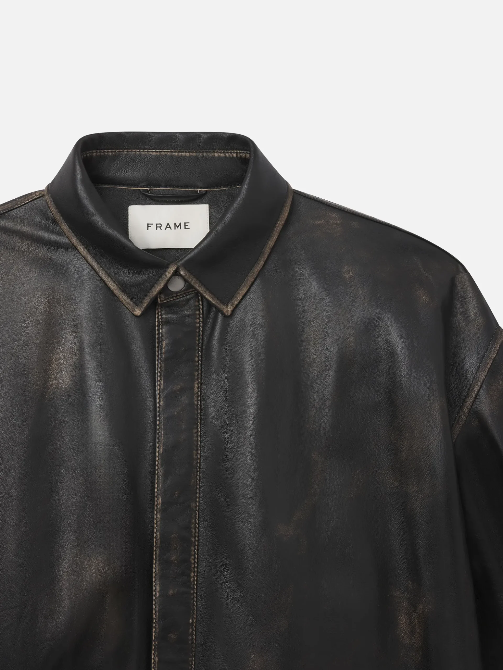 Washed Leather Shirt in Black Washed